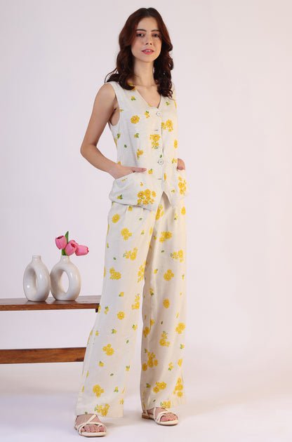 Floral Printed Rayon Top &amp; Parallel Pant Co-Ord Set - View 3