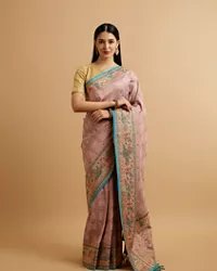 Engagement Glory Purple Silk Saree with Embroidery and Zari - View 4