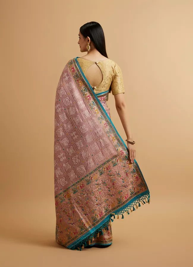Engagement Glory Purple Silk Saree with Embroidery and Zari - View 3