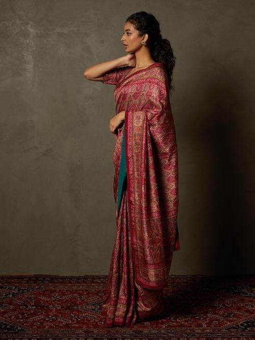 Pink &amp; Beige Shereen Saree With Unstitched Blouse - View 5