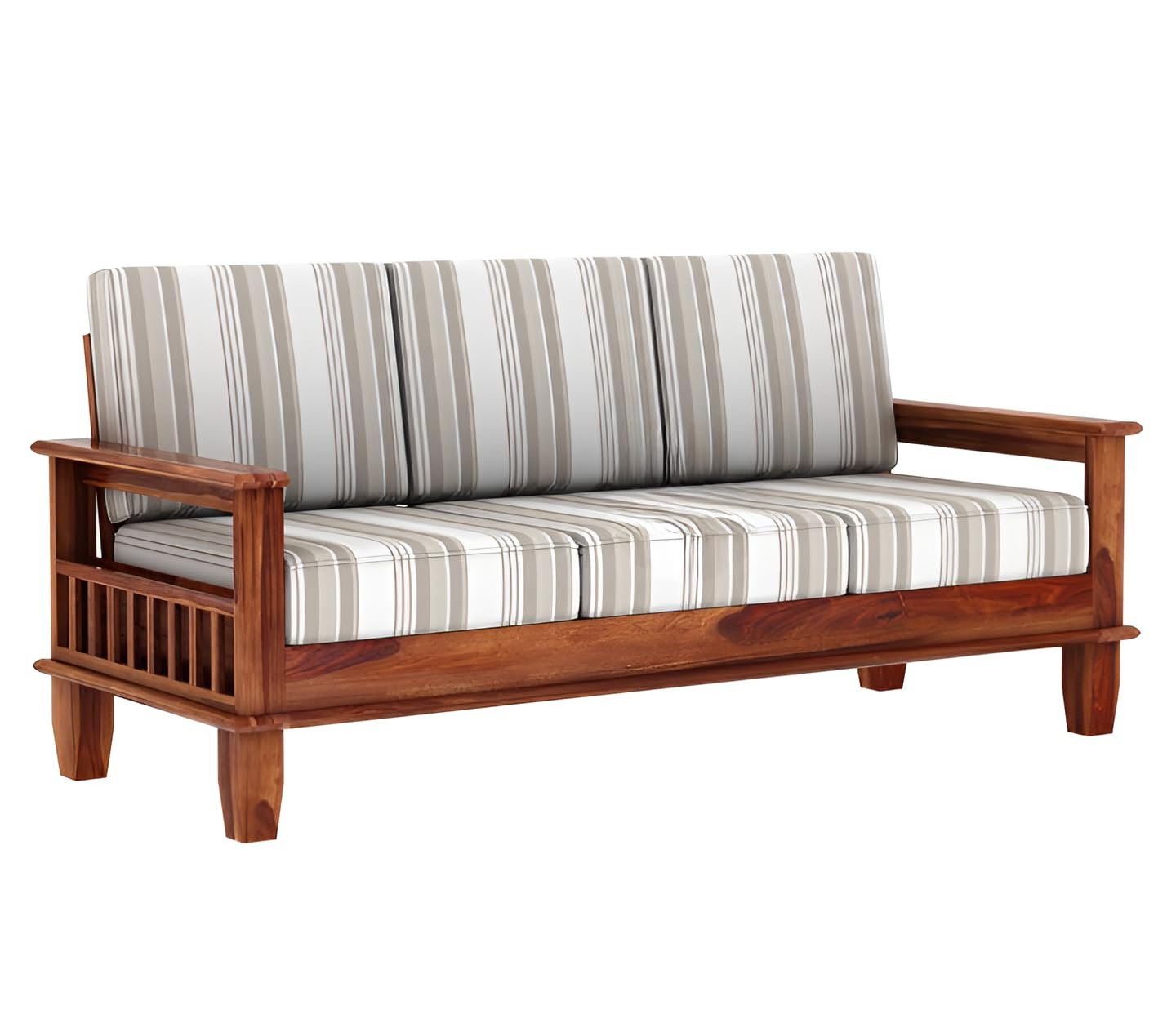 RATANDHARA FURNITURE Solid sheesham Wood Wooden 3 Seater Sofa for Living Room - Sofa with Cousins seat - Sitting Pretty 3-Seater Couch Design 2 (Honey Finish) - View 4