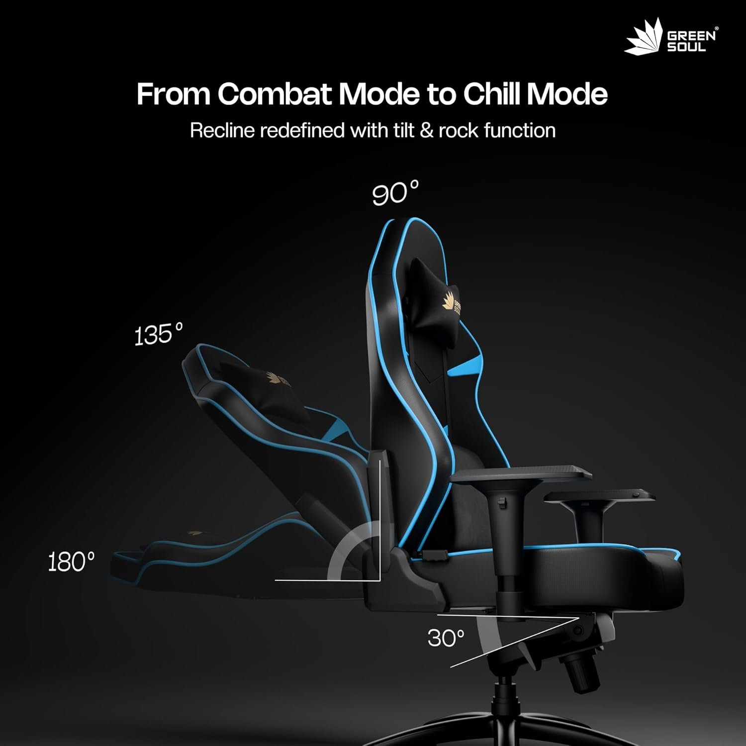 Gaming &amp; Office Chair| Premium Spandex &amp; PU Leather Fabric | Adjustable Neck, Lumbar Pillow | 4D Adjustable Armrests (Black Blue) - View 4